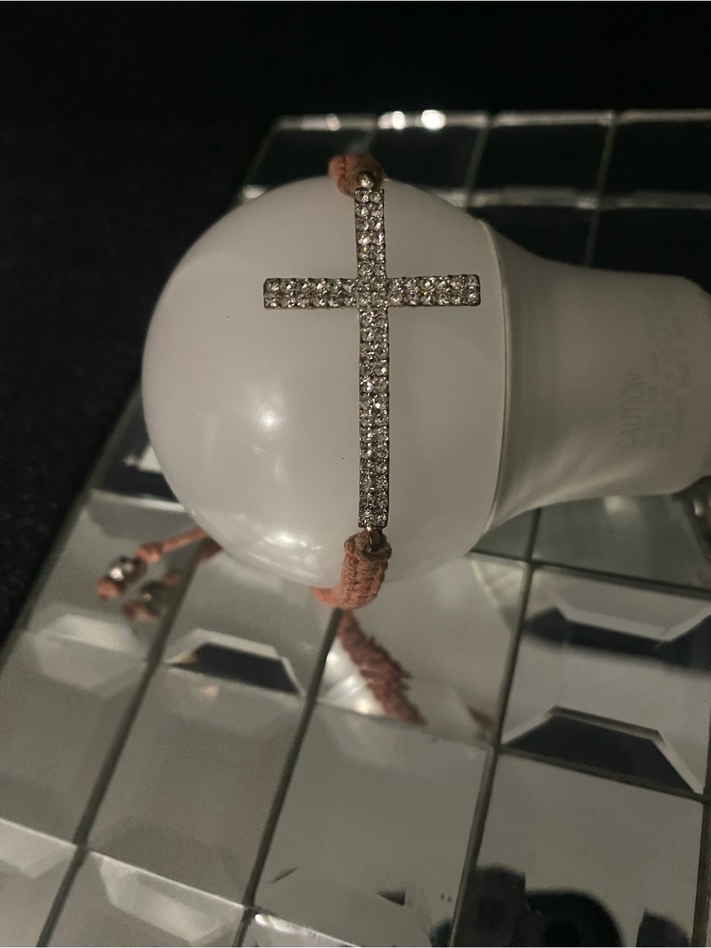 Rhinestone Cross Cord Bracelet - Pink